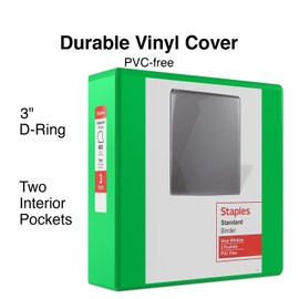 Staples Standard 3-Inch D-Ring Binder Green