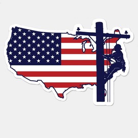American USA Lineman Hard Hat Sticker, Storm Chaser Sticker - Size: 4" x 4"