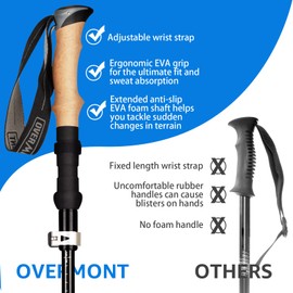 Overmont Hiking Poles Foldable Aluminium Ultralight - Adjustable 105-125 cm Trekking Poles - Nordic Walking Poles 1 Pair with All-Terrain Accessories Black
