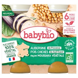 Babybio Eggplant Chickpeas Vegetable Moussaka Style 6 Months and + Organic 2 x 200 g Jars