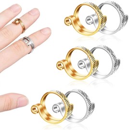6 Pack Knitting Crochet Loop Ring, Adjustable Crochet Loop Ring Hook Braided Knitting Ring Yarn Guide Finger Holder Knitting Craft Accessories Tools for Mother Grandma Presents - 3 Gold & 3 Silver