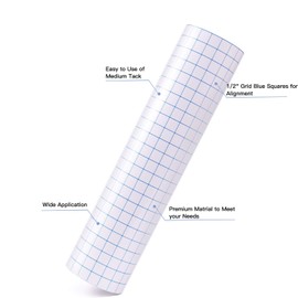 Frisco Craft AT-65 Clear Transfer Tape for Vinyl with Alignment Grid & Paper Backing - Lay Fat Roll Tear Resistant, Medium Tack, Compatible Permanent Vinyl (12" x 50FT)
