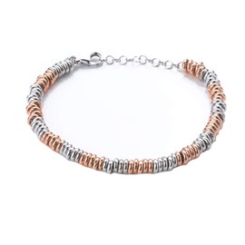 Treasure Bay women's Silver Bracelet - Beautiful 925 Silver Two Tone Gold and Silver Rings Beaded Bracelet