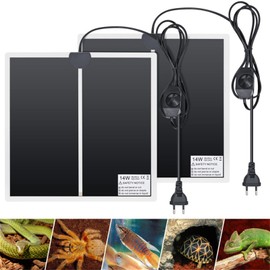 BREUAILY 2 x Adjustable Reptile Heating Mat, Terrarium Heating Mats with Thermostat Control, Lizard Temperature Heating Pad for Amphibians, Gecko, Snakes, Turtle, Spider, Bearded Dragons (14 W 28 x 28