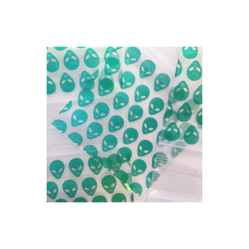 1515 Apple Mini Ziplock Baggies Green Alien Design 100 Bags