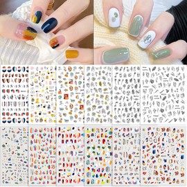 TOROKOM Color Graffiti Style Pattern Nail Stickers 3D Stickers Nail Art Design Nail Decor Adults Children Nail Jewelry (Set of 12)