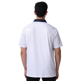 Lenygose Mens Golf Polo Shirts Short Sleeve Print Performance Moisture Wicking Dry Fit Collared Golf Shirts for Men(White/Navy Club, Large)