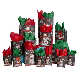 42-Pc, Chalkboard Snowmen Gift Bag Sets