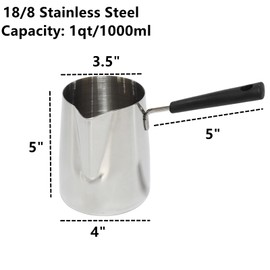 Dicunoy Milk Butter Warmer Pot, 1qt Turkish Coffee Pot with Spout, Large Stovetop Melting Boiling Cezve Ibrik Briki Greek Arabic Coffee Maker for Chocolate Heating, Camping, 18/8 Stainless Steel