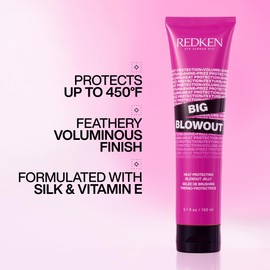 Redken Big Blowout Heat Protectant Gel - Provides All-Over Volume & Movement, Hair Shine & Frizz Control, Blowdry Gel For All Hair Types, 5.1 Fl Oz