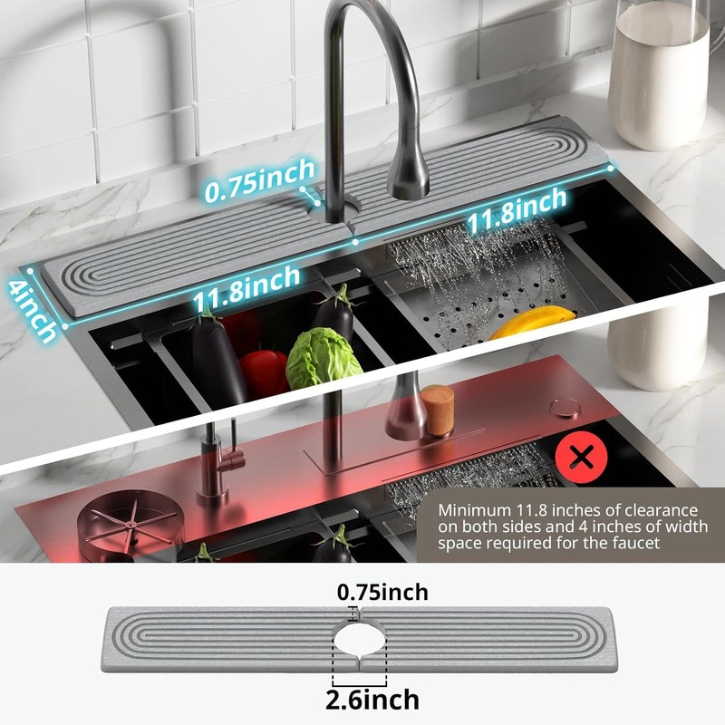 23.9 Inch Diatomite Faucet Mat for Kitchen & Bathroom Sink