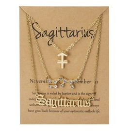 3Pcs 12 Constellation Zodiac Sign Layered Choker Necklaces Old English Letter Astrology Horoscope with Message Card for Women Birthday Friendship Jewelry-Sagittarius