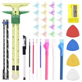 Swpeet Kit de 48 piezas de herramientas de costura, tiza para sastre, tiza para tela de costura, lápices para tela de costura, regla de costura deslizante de medición de 5 en 1, rotuladores para