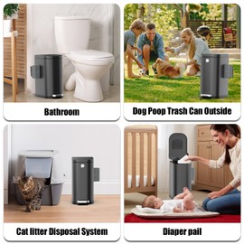 organizelink Dog Poop Trash Can Outside with Odor Control Lid & Step Pedal, 3.2Gal Stainless Steel Outdoor Trash Can, Waterproof Dog Waste Container - Includes 3 Carbon Filters & Bin Bag Holder