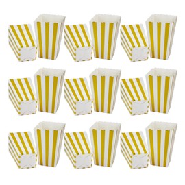 Lamantery 24Pcs Gold Stripe Popcorn Box Snack Treat Paper Box Gold Birthday Party Supplies Cardboard Candy Cookie Container For Wedding Christmas Party Favors Decoration