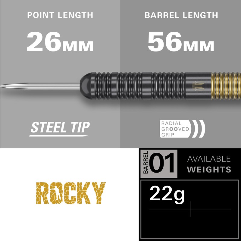 Target Darts Josh Rock Steel Darts, 22G Brass Darts, Solid