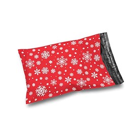 Shop4Mailers 10 x 13 Christmas Snowflake Winter Holiday Poly Mailer Bags Red Waterproof Shipping Mailing Envelopes 2 Mil â Permanent Adhesive Seal (100 Pack, Snowflake)