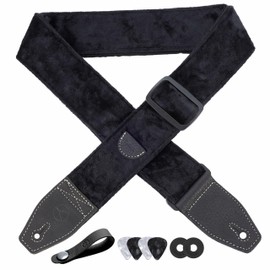 YIKOKO Guitar Strap 2 inch Velvet Guitar Straps with Full Grain Leather End, for Bass Electric and Acoustic Guitars, Free Strap Button, 2 Strap Locks and 4 Guitar Picks