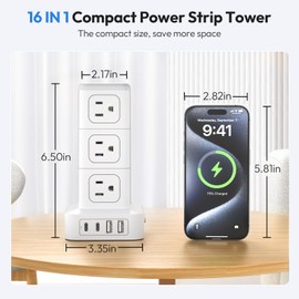 NTONPOWER Surge Protector Power Strip Tower, 1080J Surge Protector Tower, 12 AC Outlets 4 USB Ports (2 USB C), 1625W / 13A Overload Protection, 5ft Extension Cord Tower Surge Protector for Office Home