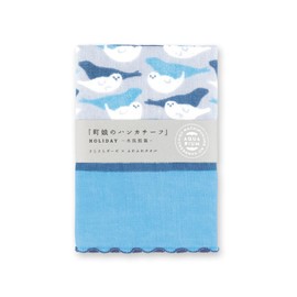Miyamoto Towel 02824 Miyamoto Handkerchief, Town Musume Handkerchief, Fluffy Seal, Made in Japan, Blue, Approx. 9.8 x 9.8 inches (25 x 25 cm)
