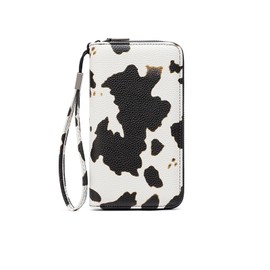 mpeak filters Women's 36 Slots Wallet with Detachable Wrist Strap - RFID-Blocking Extra Capacity Accordion Zipper Purse, Cow Print, Casual