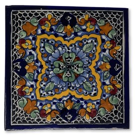 Talavera Tiles, Mexican Ceramic Hand Painted Tiles, Original Handmade from La Corona Family, Puebla Mexico, Rich Deep Colors with Beautiful Patterns, 6 x 6 Inches (Talavera B)