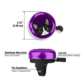 WIRESTER Purple Aluminum Round Bike Bell, Classic Ring Bicycle Bell, Bike Accessories Bell Ring for Adults Kids Girls Boys - Black White Tuxedo Cat