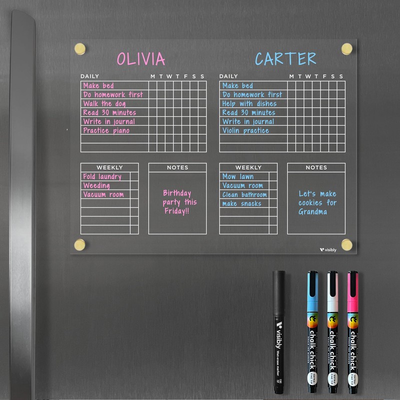 Magnetic Acrylic Chore Chart for Fridge with Weekly and Notes