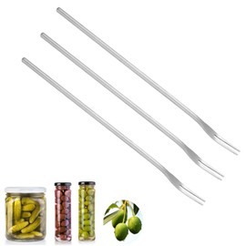 Asanta 3 PCS Stainless Steel Pickle Fork, 8.6 Inch Long Handle Olive Fork, Cocktail Forks, Pickle Picker, Dessert Fruit Forks
