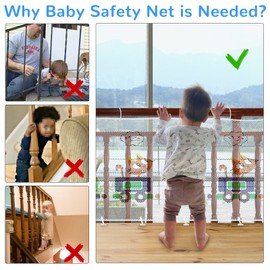 Yiomxhi Children's Safety Net, Stair Protective Net, 3 Metres, Thick Cute Animal Train Baby Balcony Net and Stairs Protective Net, Safety Net Stairs for Children, Baby (300 L x 74 H cm)