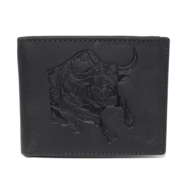 MARSHAL Men's Western Rodeo Wallet – Vintage Leather Bifold with Bull Design, RFID Blocking, and Classic Cowboy Style (Black)