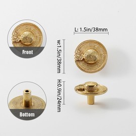 AHQKCRF 2 Pcs Gold Hat Shaped Kitchen Cabinet Knobs Vintage Solid Brass Dresser Drawer Handles Single Hole Pulls Funky Furniture Hardware for Closet Cupboard Bedroom Decor