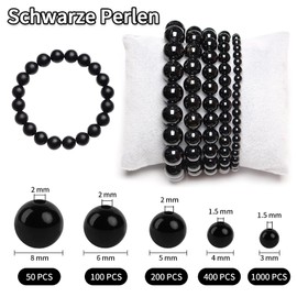 qingmeng Black Beads, Pack of 1750 Black Craft Beads, 4/6/8/10 mm Round Small Beads, Black Letter Beads, Black for Threading with Hole Beads for Bracelets, Necklaces, DIY Crafts