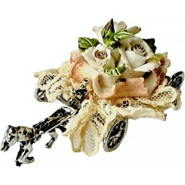 Via Veneto Horse-Drawn Carriage W / Capodimonte Porcelain Flowers Fr ITALY by VIA VENETO