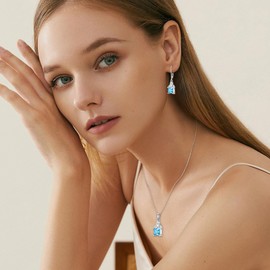 Blaniy Celtic Trinity Knot Necklace 925 Sterling Silver Princess Cut Pendant Aquamarine March Birthstone Necklace Irish Jewelry Gifts for Women