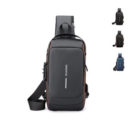 Men Crossbody Sling Bag Multipurpose Daypack with USB Lightweight Casual Shoulder Chest Bag Backpack For Hiking Travel Gray Gold