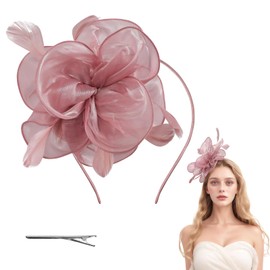 Heliltd 1pcs Fascinator Hat for Women Flower Tea Party Dresses for Girls and Women Pink Feather Tea Party Hat