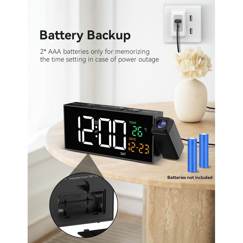 Netzu Projection Clock for Bedroom Ceiling, Alarm Clocks with 180°