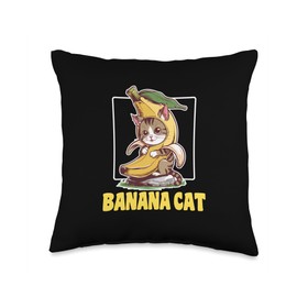 Cute Banana Cat Happy Bananacat Meme Kitty Cat Lovers Meme Throw Pillow