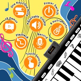 TWFRIC 6ft. Piano Mat with 24 Keys & 10 Demos & 8 Musical Instruments Sounds & 4 Play Modes, Giant Dance Floor Piano Music Play Mat 71'' Large Interactive Musical Toys Gifts for Kids Adults Toddlers
