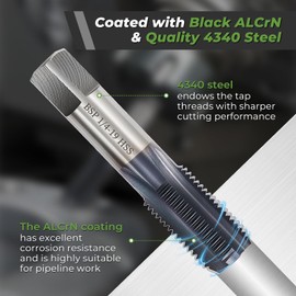 Litorange BSP Pipe Tap, 4340 Steel Threader with ALCRN Coating, 1/2'' BSP Tap, Hand Threading Plumbing Tap Set for Accurate Threads, Assorted Plumbers DIY Thread Cutting Tools