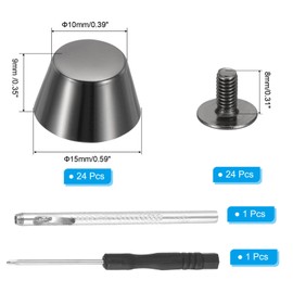 PATIKIL 9 x 10 x 15 mm Rivets for Clothing, Set of 24 Metal Button Rivets Screw Kit Screw Cap Flat Head Rivets Screw Buttons DIY Leather Barrel Rivets Hardware Decoration Crafts Black