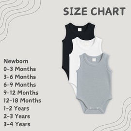 rise&Raba Baby Bodysuit 3 pcs | 100% Organic Cotton Baby Bodysuits with Straps | Comfortable and Sweet Bodysuits for Girls and Boys (White-Black-Grey, 1-2 Year)