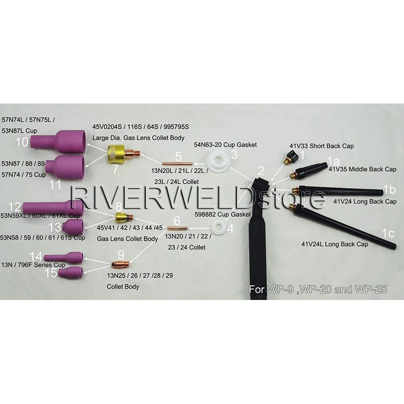 RIVERWELD TIG Gas Lens Collet Bodies 45V44 3/32" 2.4mm orifice