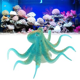 Balacoo Aquarium Floating Octopus with Suction Cup, Lifelike Fluorescence Octopus Ornament for Fish Tank Decoration (Blue)