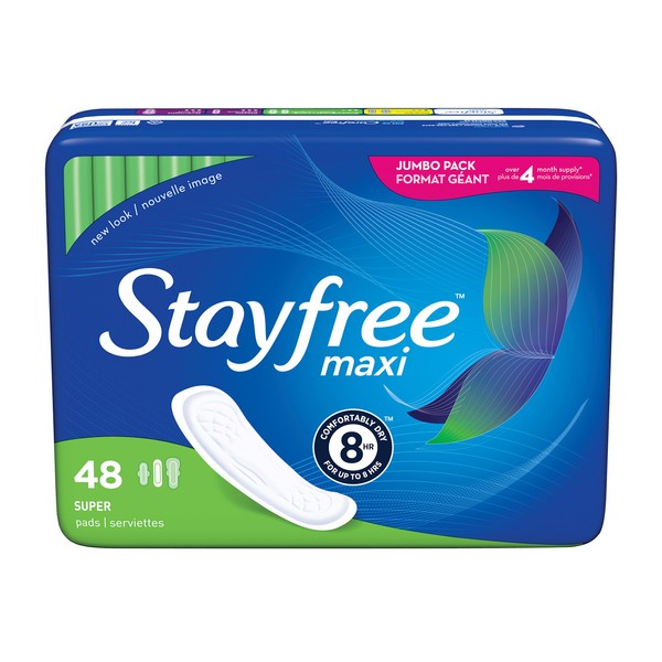 Stayfree Maxi Super Long Pads For Women, Wingless, Reliable Protection and Absorbency of Feminine Periods, 48 count