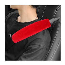 povtii 2PCS Car Seat Belt Cover Pad, Soft Auto Seatbelt Protector for a More Comfortable Driving, Fluffy Plush Seatbelt Shoulder Pad for All Vehicles and Backpack, Car Accessories (Red)