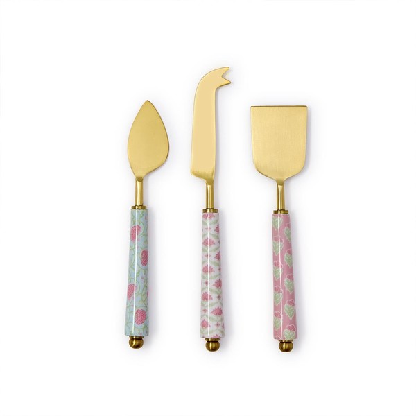 Two's Company Floral Block Print Cheese Knives in Gift Box,