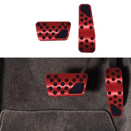 Auto Aluminum Pedal Covers, Auto No Drilling Accelerator Pedal Covers, Anti-Slip Aluminum Brake Gas Pedal Pads, Nonslip Car Pedal Pads for Dodge 2009-2022 Challenger Charger Chrysler 300C (Red)