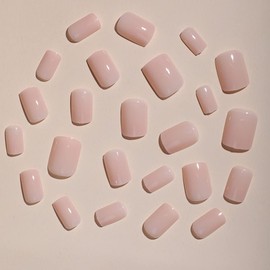 Light Pink Press on Nails Short Square Fake Nails Solid Color False Nails with Design Full Cover Glossy Acrylic Stick Nails Classic Nude Glue on Nails Cute Artificial Nails for Women DIY Manicure Kits